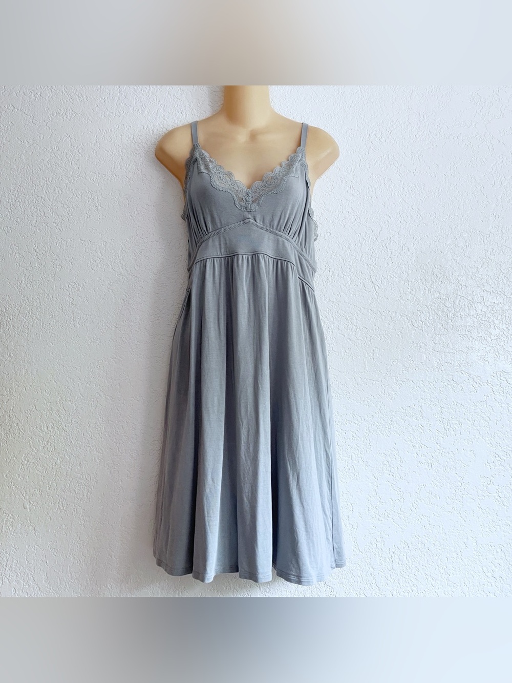 Knix Gray Lace-Trim Sleeveless Chemise Nightdress Large Pajama Soft Cozy Modal